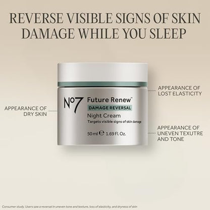 No7 Future Renew Damage Reversal Night Cream - Anti-Aging Face Moisturizer with Peptide Technology - Skin Barrier Repair for Dry Skin (1.69 oz) Avelisse
