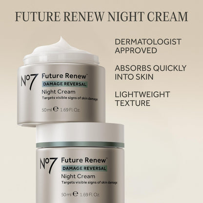 No7 Future Renew Damage Reversal Night Cream - Anti-Aging Face Moisturizer with Peptide Technology - Skin Barrier Repair for Dry Skin (1.69 oz) Avelisse