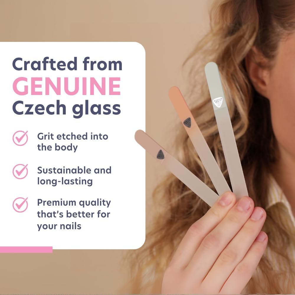 BONA FIDE Beauty Czech Glass Nail File Set - 3-Piece Muted Fall Colors, Reusable Nail Care, Travel Beauty Tool Avelisse