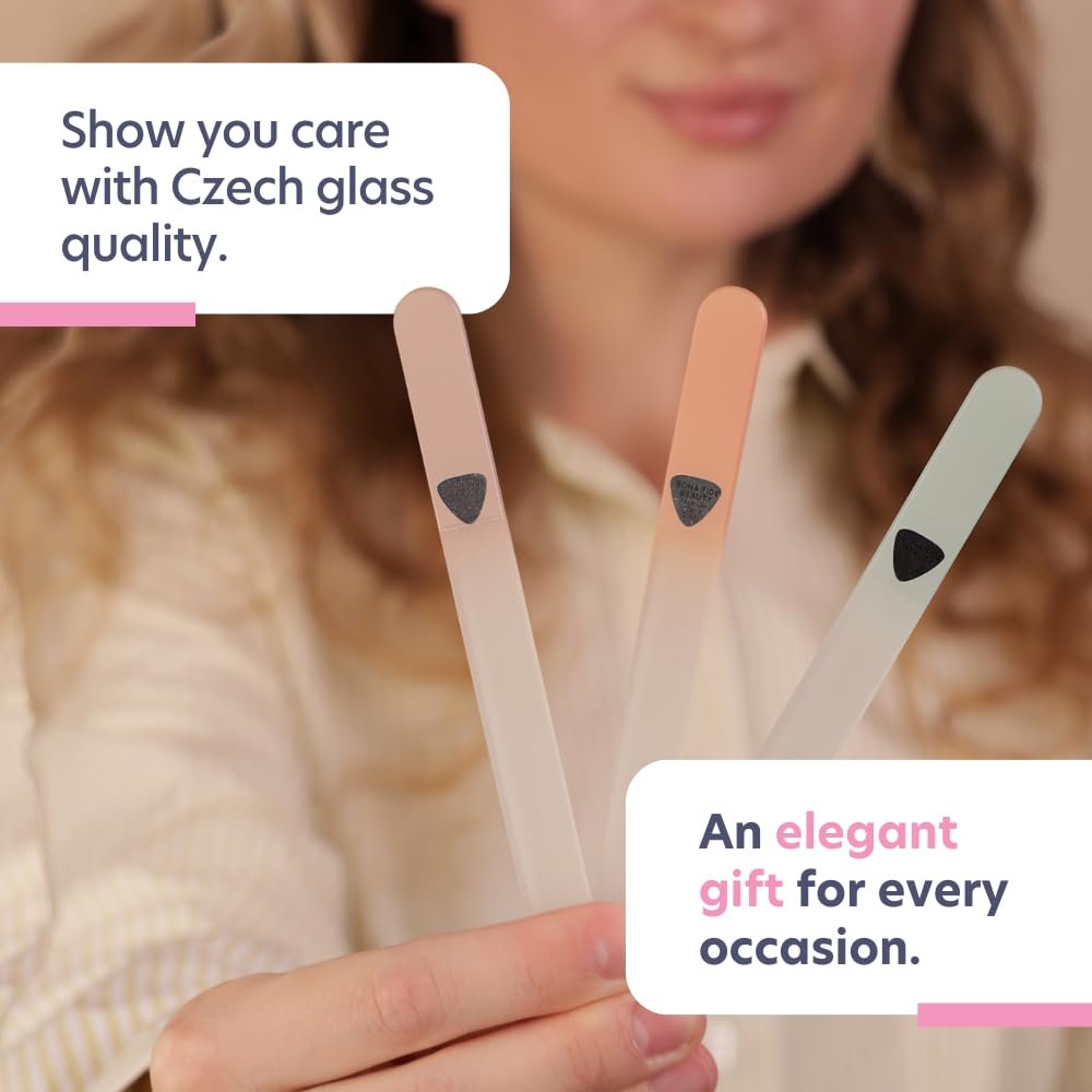 BONA FIDE Beauty Czech Glass Nail File Set - 3-Piece Muted Fall Colors, Reusable Nail Care, Travel Beauty Tool Avelisse