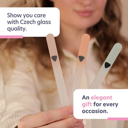 BONA FIDE Beauty Czech Glass Nail File Set - 3-Piece Muted Fall Colors, Reusable Nail Care, Travel Beauty Tool Avelisse