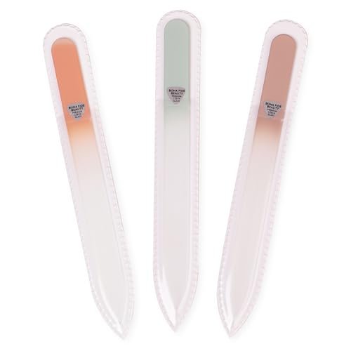 BONA FIDE Beauty Czech Glass Nail File Set - 3-Piece Muted Fall Colors, Reusable Nail Care, Travel Beauty Tool Avelisse