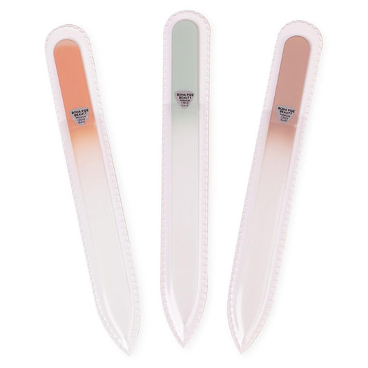 BONA FIDE Beauty Czech Glass Nail File Set - 3-Piece Muted Fall Colors, Reusable Nail Care, Travel Beauty Tool Avelisse