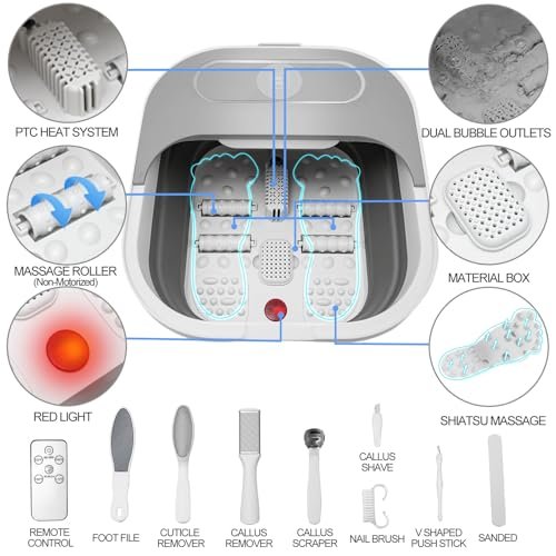 UNIFULL Collapsible Foot Spa Bath with Heat, Massage Rollers, Bubbles, and Red Light Therapy – Portable Pedicure Foot Spa Avelisse