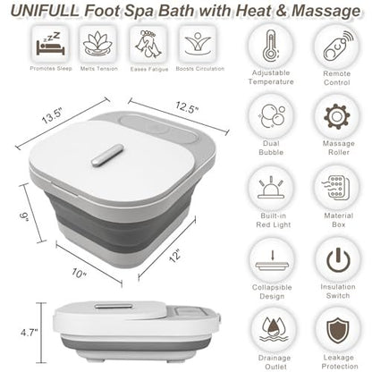 UNIFULL Collapsible Foot Spa Bath with Heat, Massage Rollers, Bubbles, and Red Light Therapy – Portable Pedicure Foot Spa Avelisse