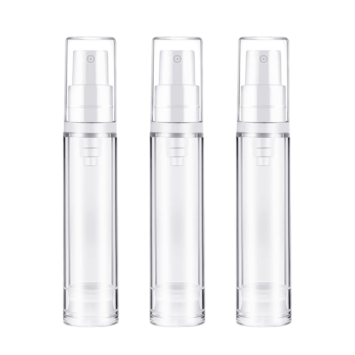 BlingKingdom 3-Pack Empty Airless Pump Bottles – Refillable 10mL Clear Travel Lotion Containers for DIY Foundation, Gel, Essence, Moisturizer - görsel 1