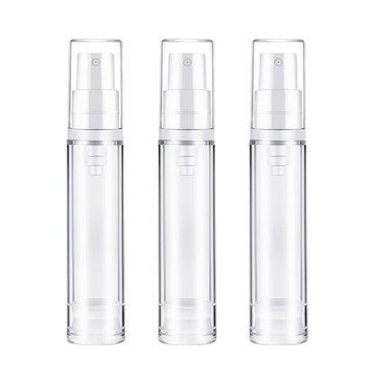 BlingKingdom 3-Pack Empty Airless Pump Bottles – Refillable 10mL Clear Travel Lotion Containers for DIY Foundation, Gel, Essence, Moisturizer