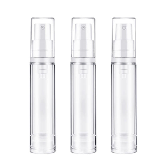 BlingKingdom 3-Pack Empty Airless Pump Bottles – Refillable 10mL Clear Travel Lotion Containers for DIY Foundation, Gel, Essence, Moisturizer