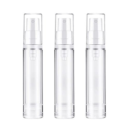 BlingKingdom 3-Pack Empty Airless Pump Bottles – Refillable 10mL Clear Travel Lotion Containers for DIY Foundation, Gel, Essence, Moisturizer