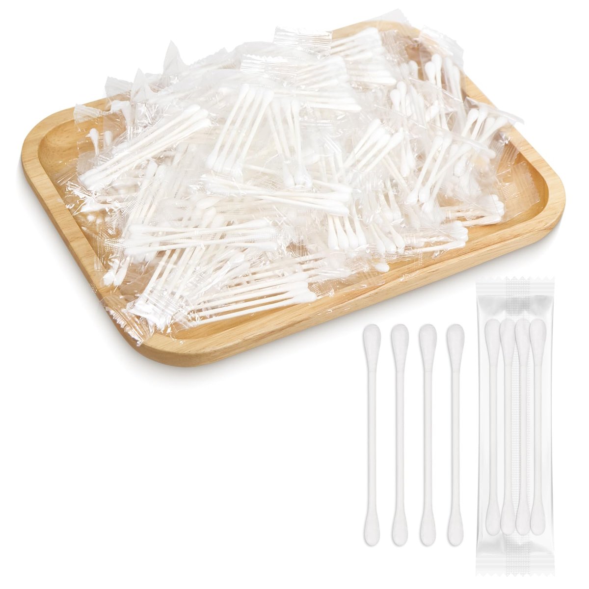 200 Pack Individually Wrapped Cotton Swabs with Paper Sticks - Double Tipped, 4 per Bag Avelisse
