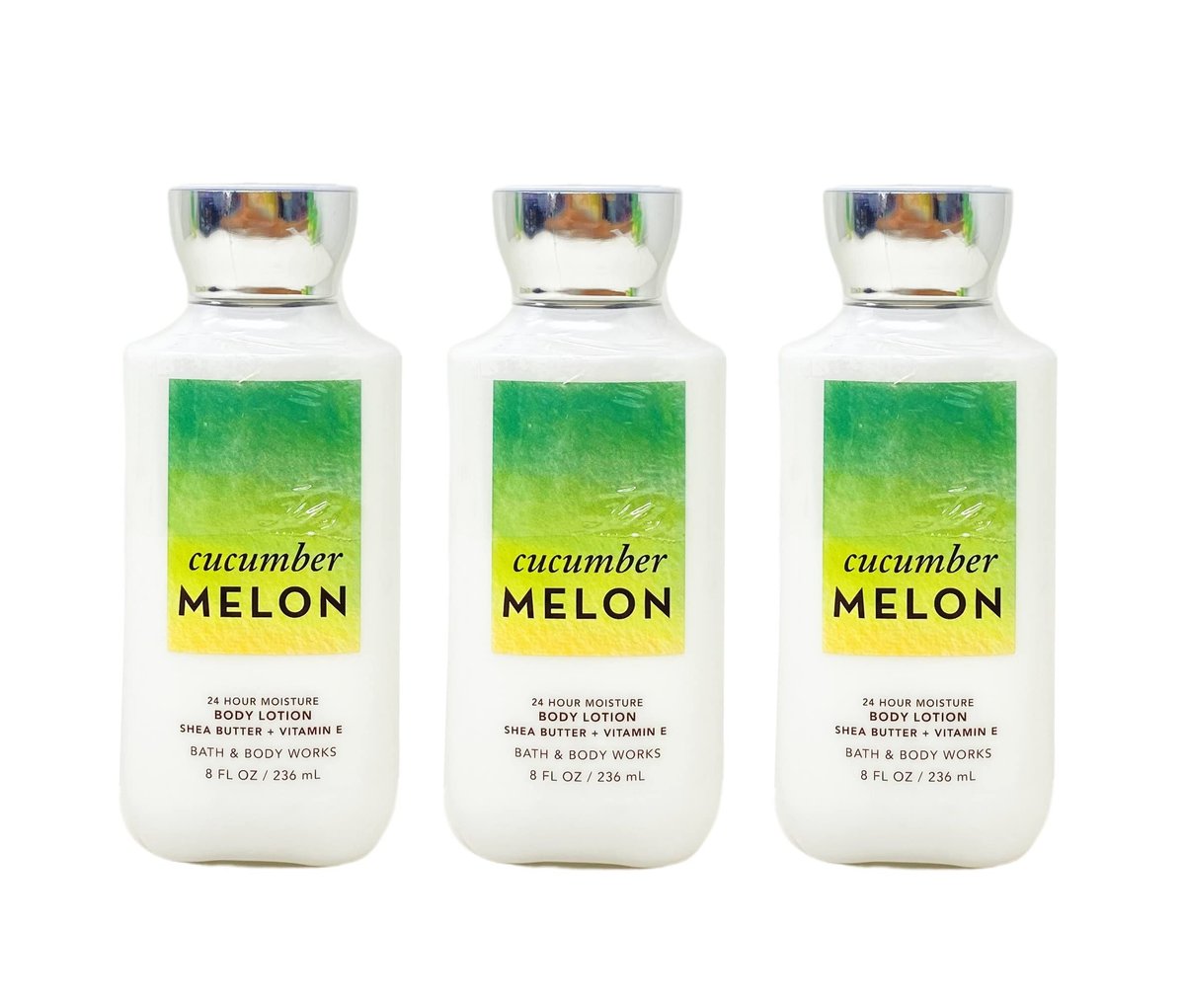 Bath & Body Works Cucumber Melon 24 Hour Moisture Body Lotion Set of 3 - 8 fl oz Each Avelisse