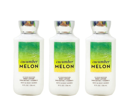 Bath & Body Works Cucumber Melon 24 Hour Moisture Body Lotion Set of 3 - 8 fl oz Each Avelisse