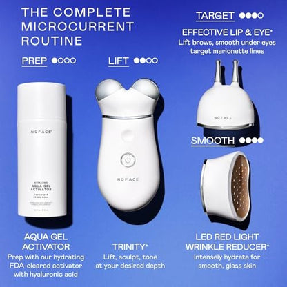 NuFACE Trinity+ Microcurrent Facial Device with Lip & Eye Attachment - FDA Cleared Face Toning Device, Wrinkle Reducer, Includes Gel Activator & Silk Creme Avelisse