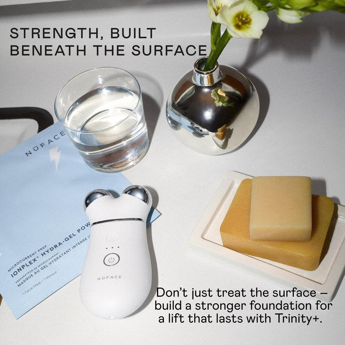 NuFACE Trinity+ Microcurrent Facial Device with Lip & Eye Attachment - FDA Cleared Face Toning Device, Wrinkle Reducer, Includes Gel Activator & Silk Creme Avelisse