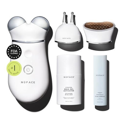 NuFACE Trinity+ Microcurrent Facial Device with Lip & Eye Attachment - FDA Cleared Face Toning Device, Wrinkle Reducer, Includes Gel Activator & Silk Creme Avelisse