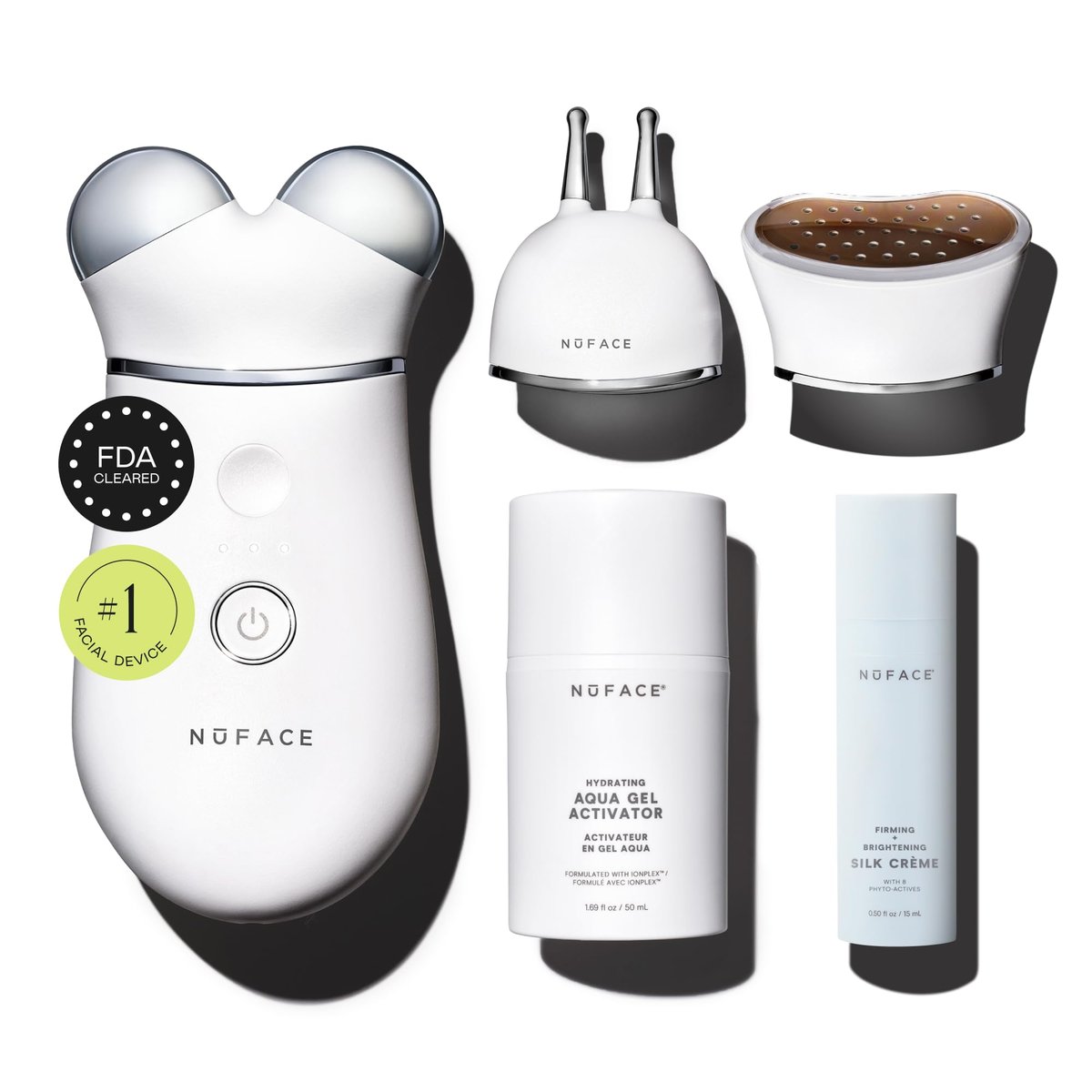 NuFACE Trinity+ Microcurrent Facial Device with Lip & Eye Attachment - FDA Cleared Face Toning Device, Wrinkle Reducer, Includes Gel Activator & Silk Creme Avelisse