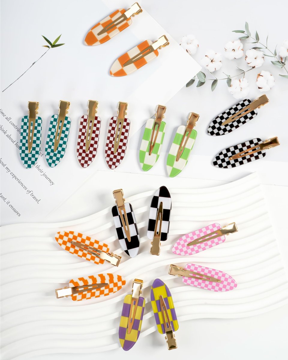 18 Pcs No Crease Hair Clips - Checkerboard Acrylic Resin Styling Clips for Women & Girls - görsel 13