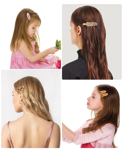 18 Pcs No Crease Hair Clips - Checkerboard Acrylic Resin Styling Clips for Women & Girls