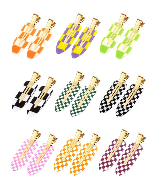 18 Pcs No Crease Hair Clips - Checkerboard Acrylic Resin Styling Clips for Women & Girls