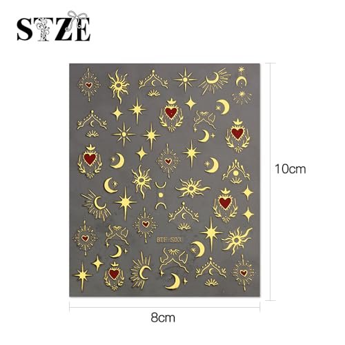 JMEOWIO 9 Sheets Moon Star Nail Art Stickers Decals - Self-Adhesive Acrylic Nail Supplies for Creative Design - görsel 14