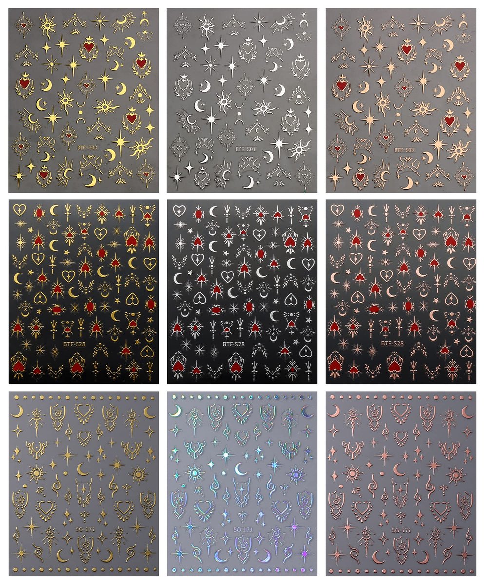 JMEOWIO 9 Sheets Moon Star Nail Art Stickers Decals - Self-Adhesive Acrylic Nail Supplies for Creative Design - görsel 3