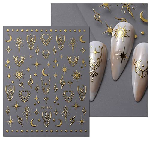 JMEOWIO 9 Sheets Moon Star Nail Art Stickers Decals - Self-Adhesive Acrylic Nail Supplies for Creative Design - görsel 12