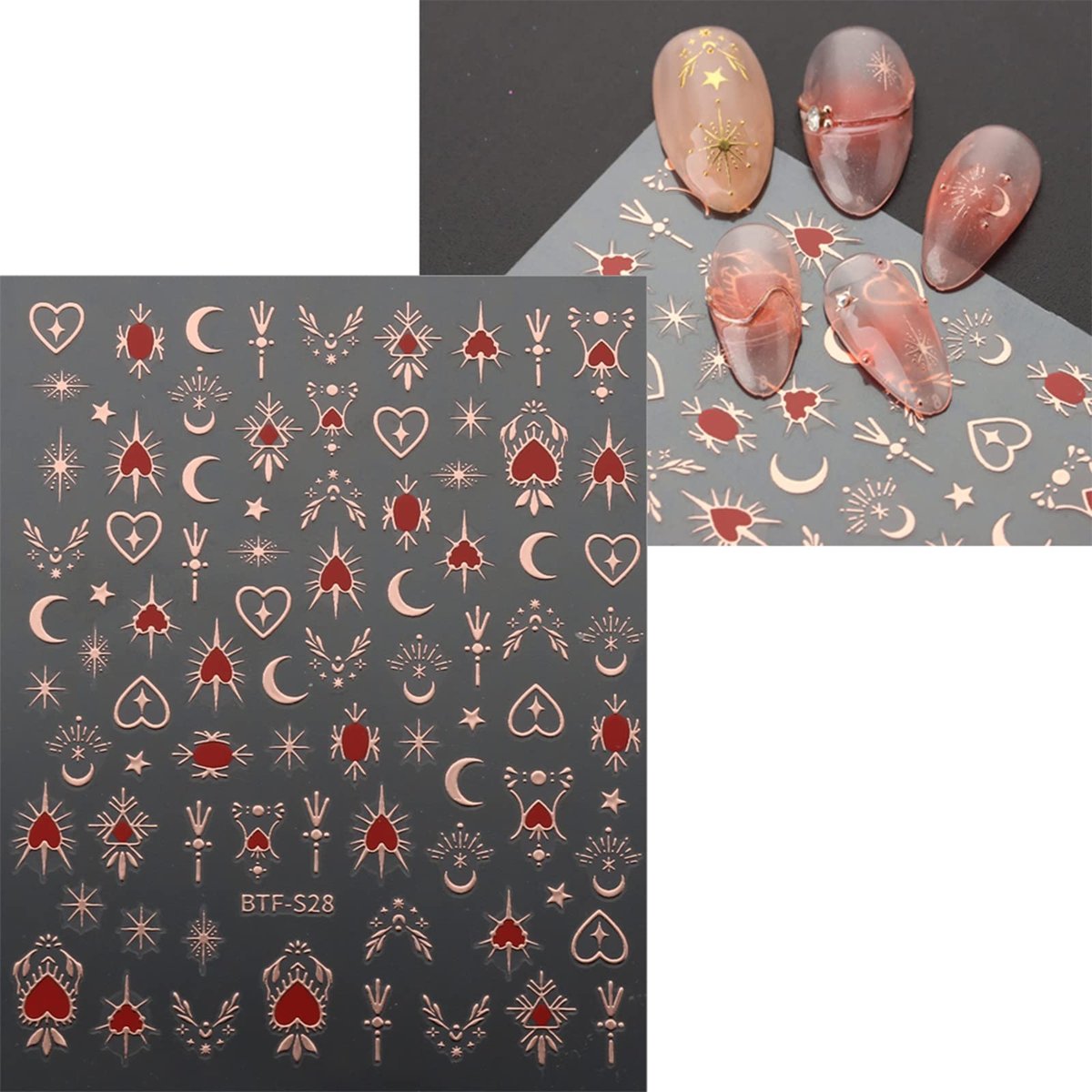 JMEOWIO 9 Sheets Moon Star Nail Art Stickers Decals - Self-Adhesive Acrylic Nail Supplies for Creative Design - görsel 9
