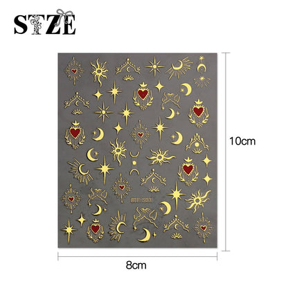 JMEOWIO 9 Sheets Moon Star Nail Art Stickers Decals - Self-Adhesive Acrylic Nail Supplies for Creative Design