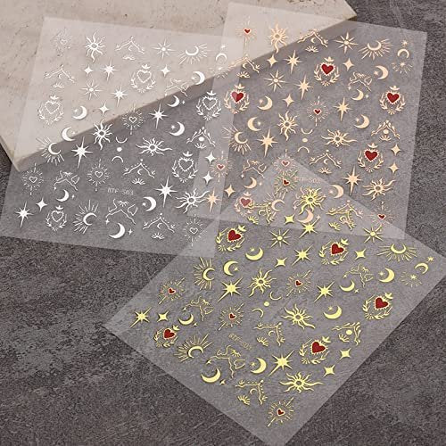 JMEOWIO 9 Sheets Moon Star Nail Art Stickers Decals - Self-Adhesive Acrylic Nail Supplies for Creative Design - görsel 16