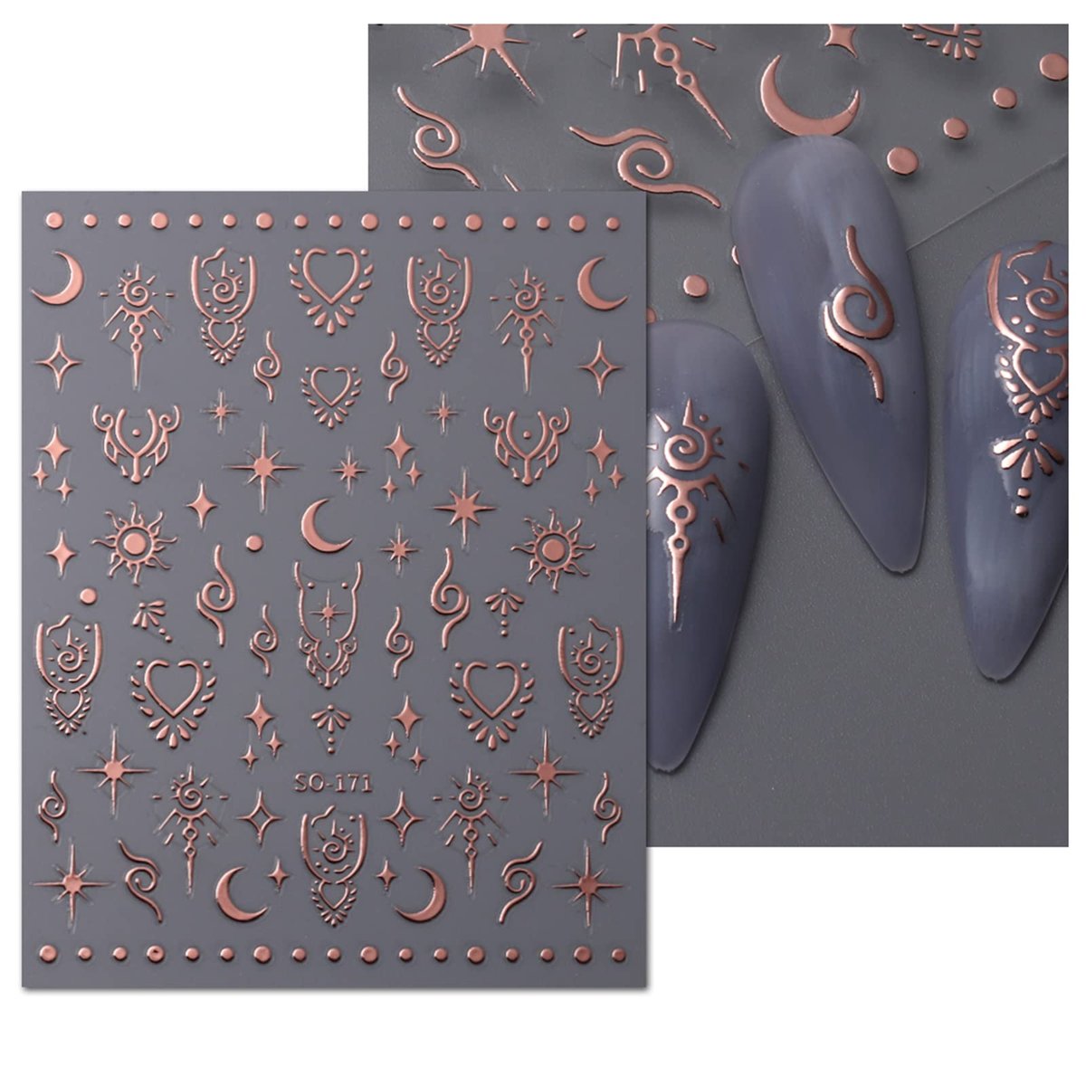 JMEOWIO 9 Sheets Moon Star Nail Art Stickers Decals - Self-Adhesive Acrylic Nail Supplies for Creative Design - görsel 5