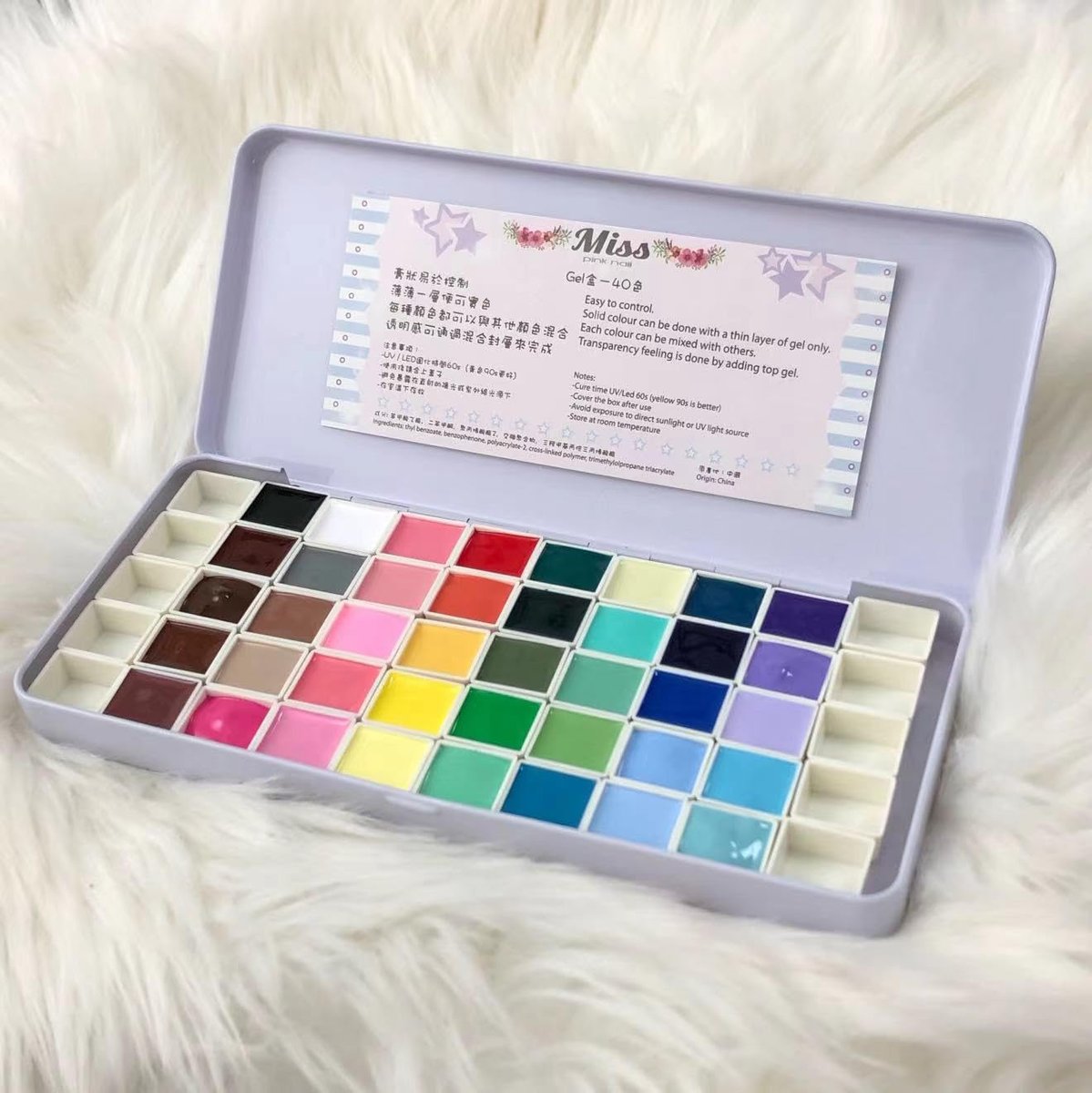 40-Color Gel Palette Painting Gel for Nail Art – Individual Squares, UV LED, DIY Nail Design Avelisse