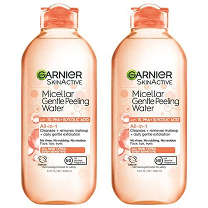 Garnier SkinActive Gentle Peeling Micellar Water with 1% PHA and Glycolic Acid, Face Exfoliant, Facial Cleanser and Makeup Remover, 2 Pack, 27 Fl Oz Each Avelisse