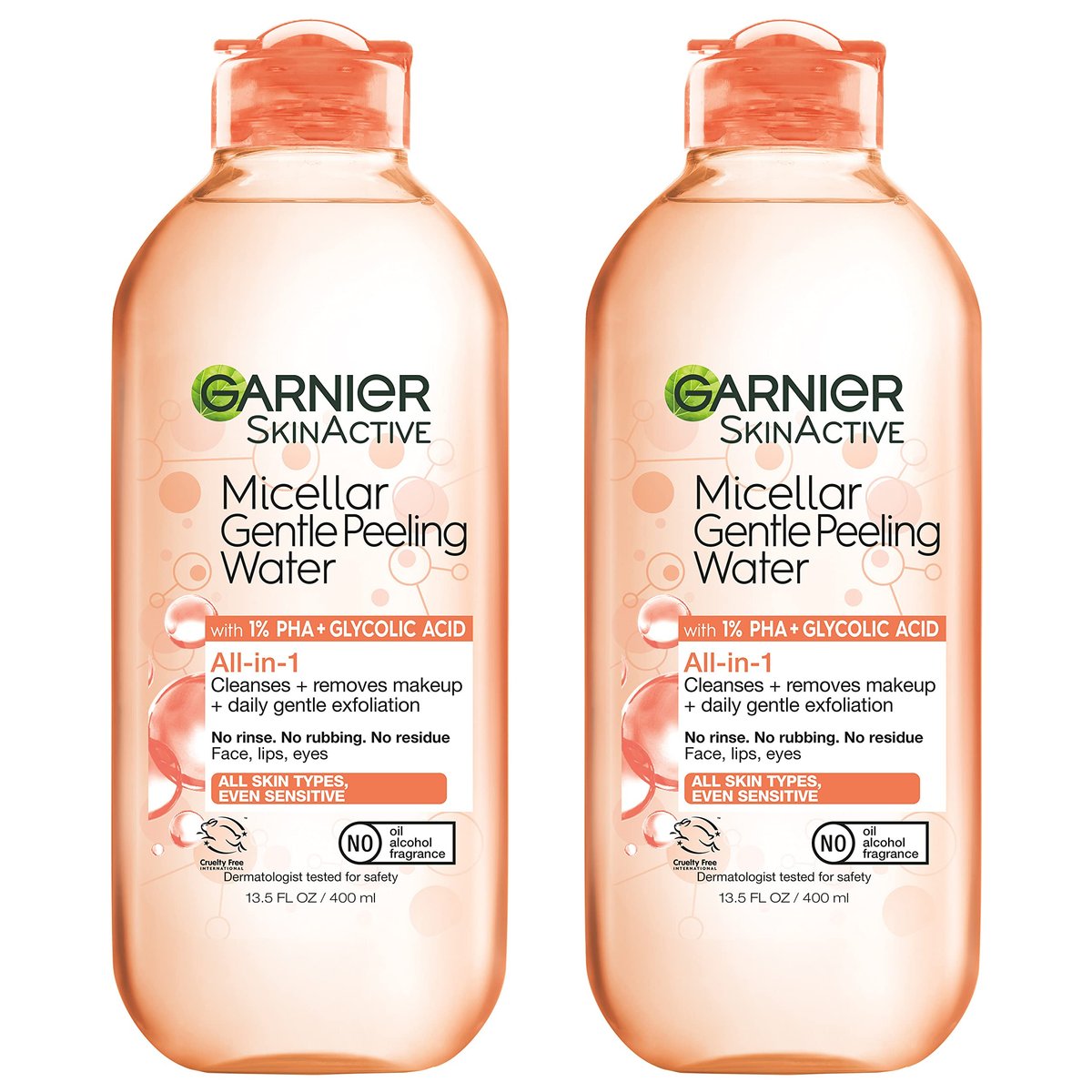 Garnier SkinActive Gentle Peeling Micellar Water with 1% PHA and Glycolic Acid, Face Exfoliant, Facial Cleanser and Makeup Remover, 2 Pack, 27 Fl Oz Each Avelisse
