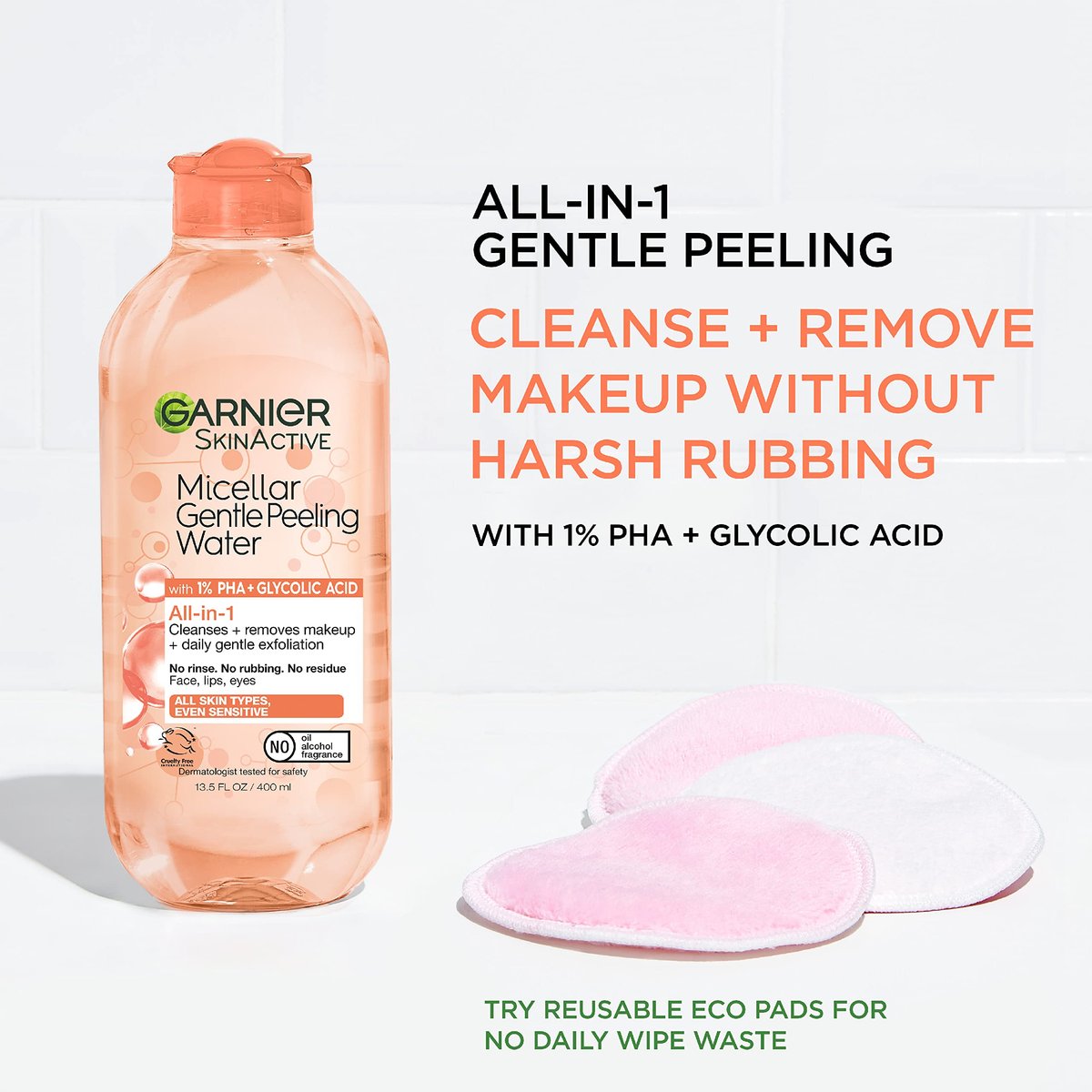 Garnier SkinActive Gentle Peeling Micellar Water with 1% PHA and Glycolic Acid, Face Exfoliant, Facial Cleanser and Makeup Remover, 2 Pack, 27 Fl Oz Each Avelisse