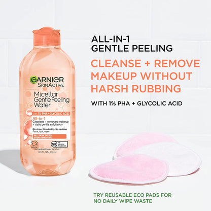 Garnier SkinActive Gentle Peeling Micellar Water with 1% PHA and Glycolic Acid, Face Exfoliant, Facial Cleanser and Makeup Remover, 2 Pack, 27 Fl Oz Each Avelisse