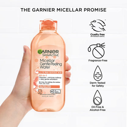 Garnier SkinActive Gentle Peeling Micellar Water with 1% PHA and Glycolic Acid, Face Exfoliant, Facial Cleanser and Makeup Remover, 2 Pack, 27 Fl Oz Each Avelisse