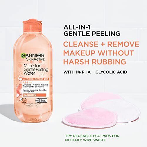 Garnier SkinActive Gentle Peeling Micellar Water with 1% PHA and Glycolic Acid, Face Exfoliant, Facial Cleanser and Makeup Remover, 2 Pack, 27 Fl Oz Each Avelisse