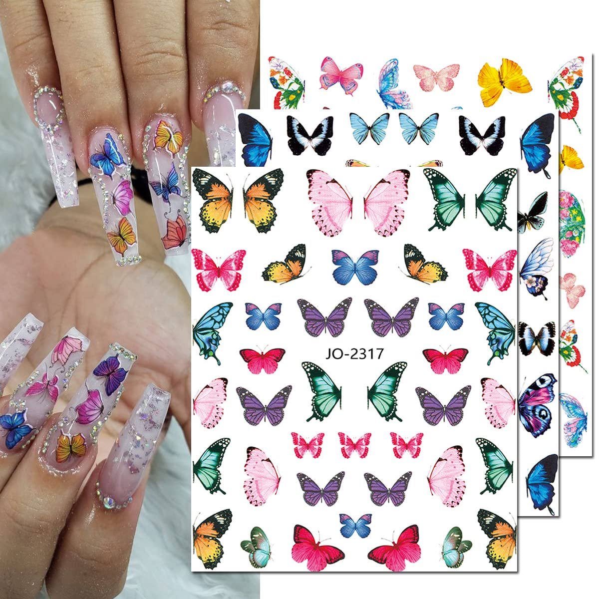 Butterfly Nail Art Stickers - 3D Self-Adhesive Decals for Women, DIY Nail Decoration (Acrylic, Decals 1) Avelisse