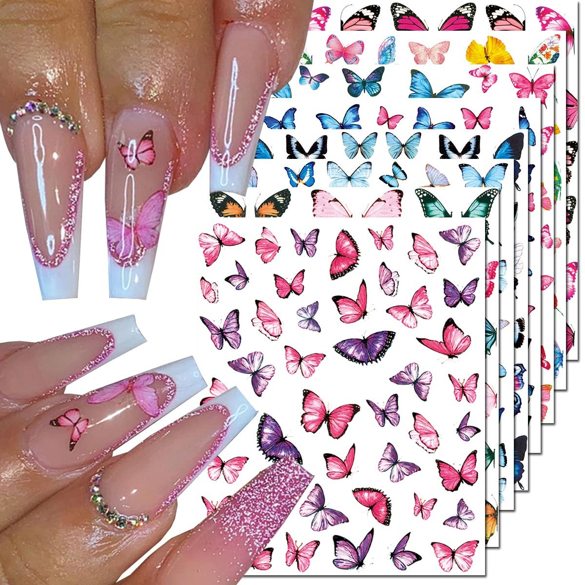 Butterfly Nail Art Stickers - 3D Self-Adhesive Decals for Women, DIY Nail Decoration (Acrylic, Decals 1) Avelisse