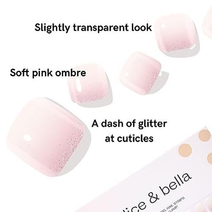 Alice & Bella Semi-Cured Gel Pedicure Strips (Bella's Fave) - 36-Piece Toenail Wraps Kit | UV Light Required | Long-Lasting Salon-Quality Pedicure at Home