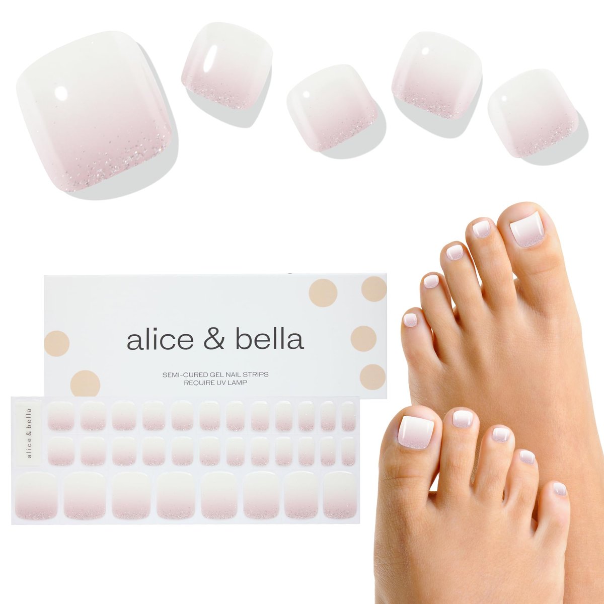 Alice & Bella Semi-Cured Gel Pedicure Strips (Bella's Fave) - 36-Piece Toenail Wraps Kit | UV Light Required | Long-Lasting Salon-Quality Pedicure at Home - görsel 1