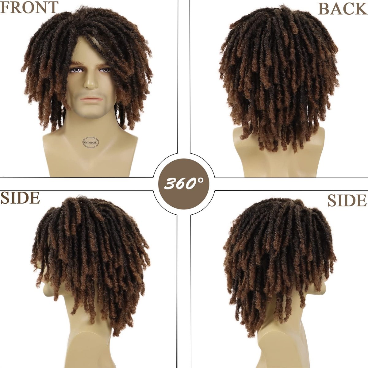 GNIMEGIL Short Braided Wig: Afro Bob Ombre Brown Crochet Twist Hair Dreadlocks Natural Synthetic Wig for Black Men – Breathable Braids - görsel 7