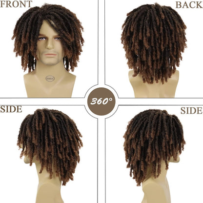 GNIMEGIL Short Braided Wig: Afro Bob Ombre Brown Crochet Twist Hair Dreadlocks Natural Synthetic Wig for Black Men – Breathable Braids