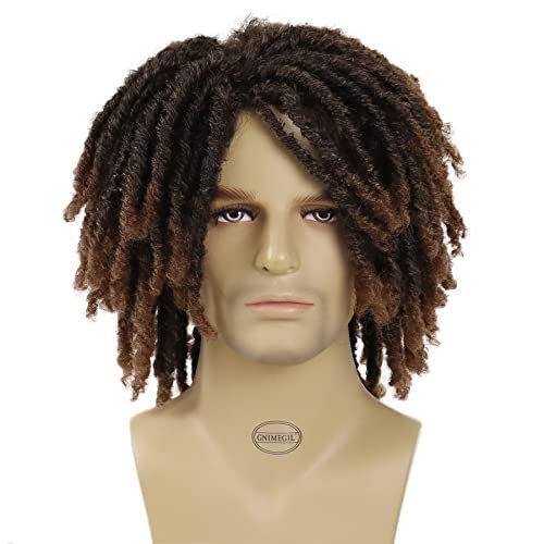 GNIMEGIL Short Braided Wig: Afro Bob Ombre Brown Crochet Twist Hair Dreadlocks Natural Synthetic Wig for Black Men – Breathable Braids - görsel 4