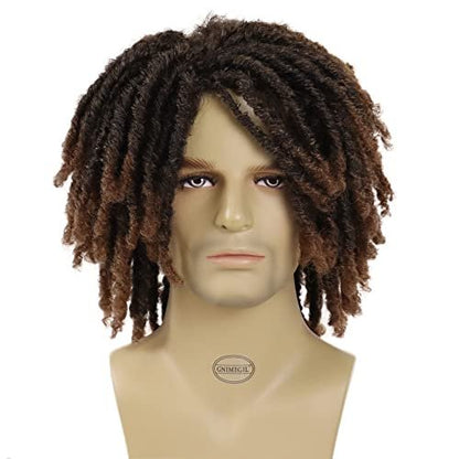 GNIMEGIL Short Braided Wig: Afro Bob Ombre Brown Crochet Twist Hair Dreadlocks Natural Synthetic Wig for Black Men – Breathable Braids