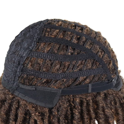 GNIMEGIL Short Braided Wig: Afro Bob Ombre Brown Crochet Twist Hair Dreadlocks Natural Synthetic Wig for Black Men – Breathable Braids