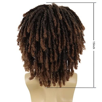 GNIMEGIL Short Braided Wig: Afro Bob Ombre Brown Crochet Twist Hair Dreadlocks Natural Synthetic Wig for Black Men – Breathable Braids