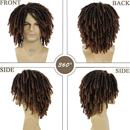 GNIMEGIL Short Braided Wig: Afro Bob Ombre Brown Crochet Twist Hair Dreadlocks Natural Synthetic Wig for Black Men – Breathable Braids
