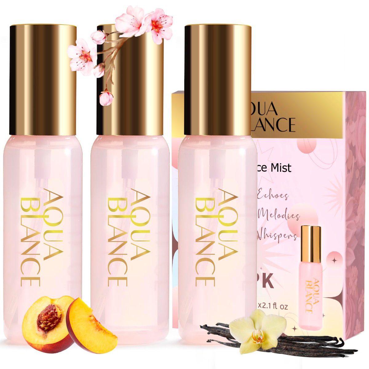 AQUA BLANCE Body Spray for Women, Body Fragrance Mist Gift Set, 3-Pack, Each 60ml/2.1 Fl Oz, Travel Size Three Scents, Womens Body Spray - görsel 1