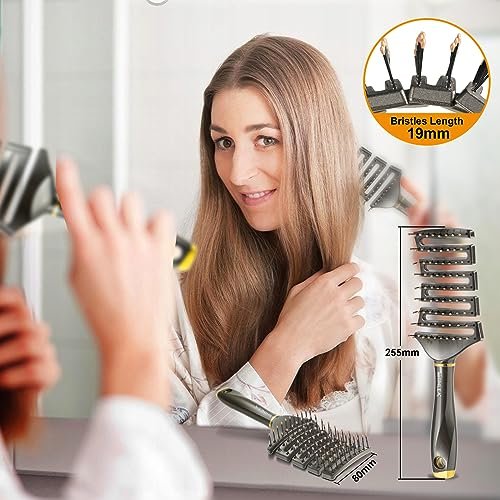 SHINLEA Curved Detangling Brush for Curly Hair - Professional Vented Anti-Tangle Brush for Wet & Dry, Ideal for Textured 2A to 4C Hair and Thick Blow Drying - görsel 12